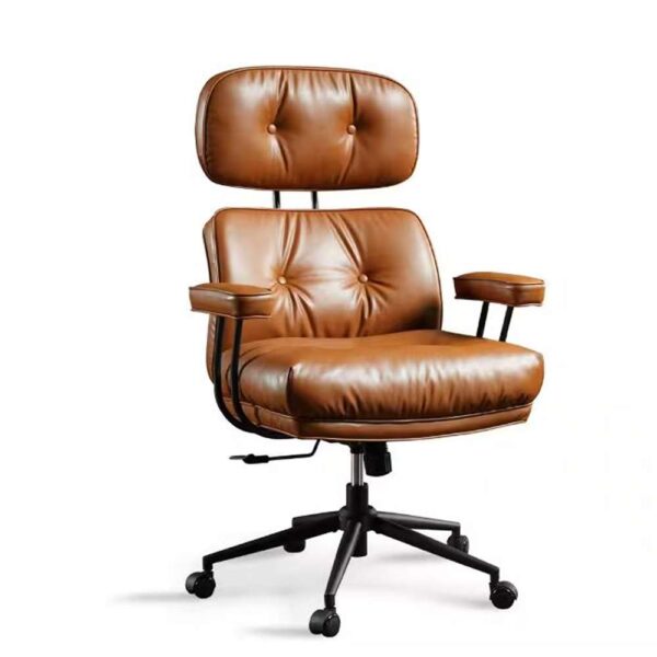 Kro PU Fabric Swivel Ergonomic Office Task Chair in Light Brown with Recliner High Back Lumbar Support Adjustable Arms